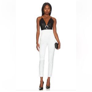 NBD Quenby Jumpsuit Black & Ivory satin bow accent one piece party Revolve L